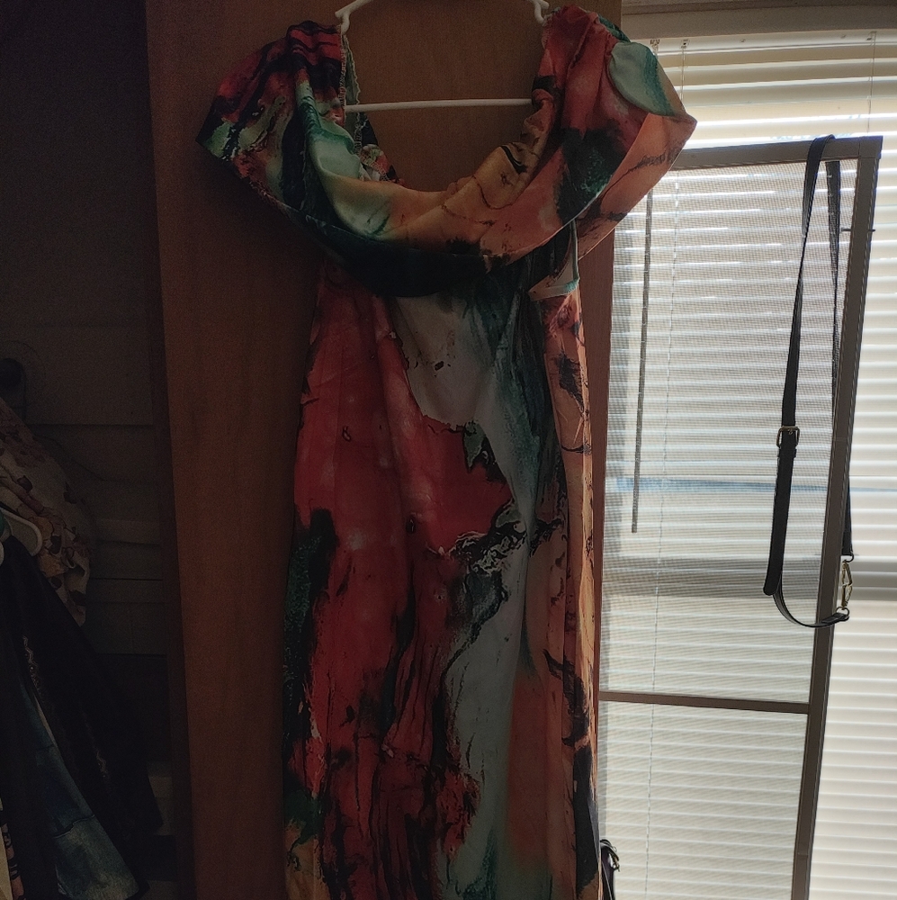 Multi color off shoulder maxi dress